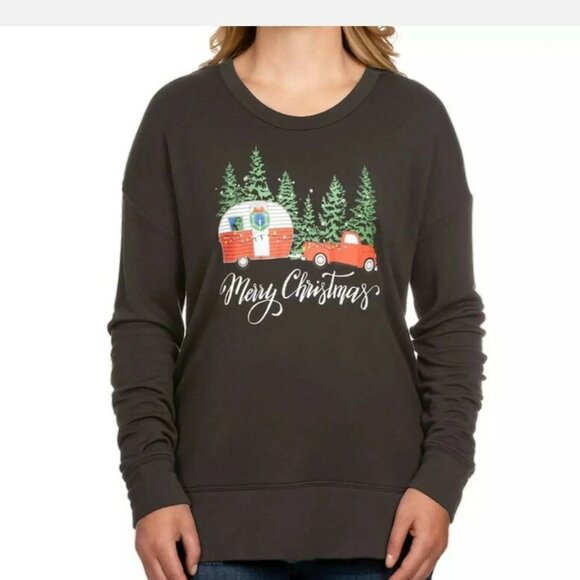 NEW State of Mine Women's 'Merry Christmas' Sweatshirt Xmas Camper Black Small - Picture 1 of 8